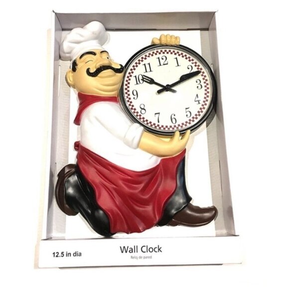 Fat Chef Wall Clock Bistro Italian Chef Kitchen Bar Analog Quartz 12.5 in - Picture 12 of 12